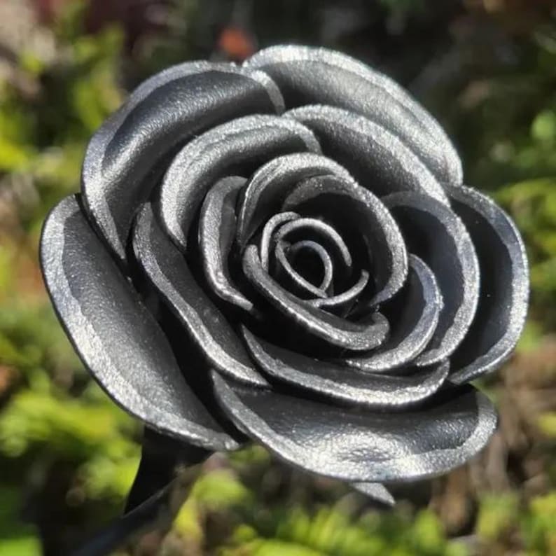 Hand Forged Iron Rose Keepsake - Blacksmith Made in America - Coal Black Finish