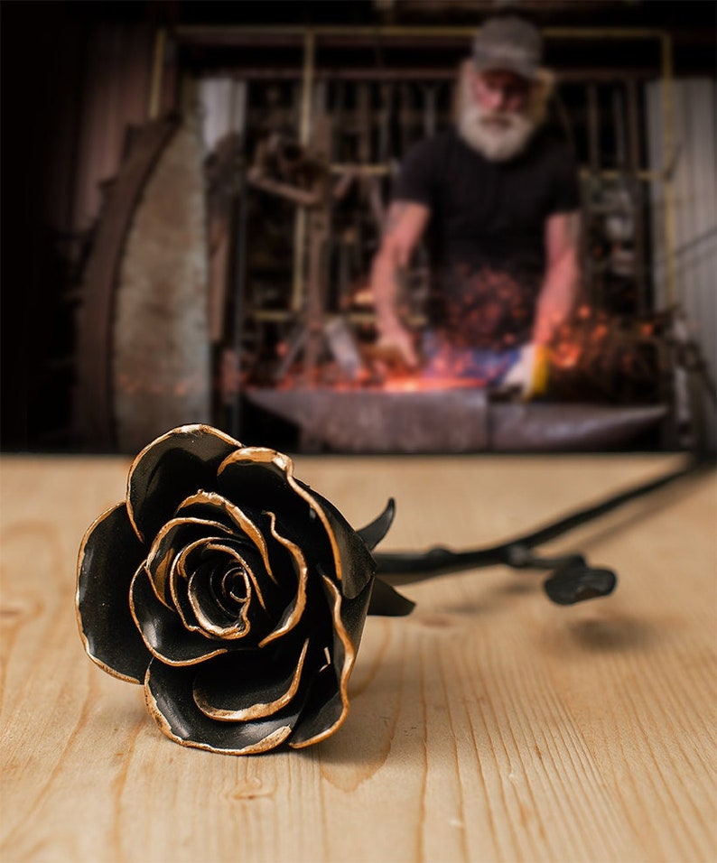 Hand Forged Iron Rose Keepsake - Blacksmith Made in America - Coal Black Finish